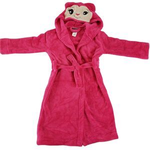 Joe Boxer Girls Plush Robe Hot Pink Hooded Cute Size 3T Belted